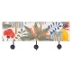 SIGNES GRIMALT Patère portemanteau en bois, 3 pommeaux noirs et illustrations tropicale sérigraphiée, L 38 cm