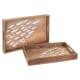 Set 2 Plateaux de Service Banc de Poissons Blancs et Bois de manguier, Collection Marine Martigues, l 43 cm (Grand)