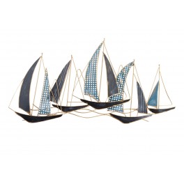 SIGNES GRIMALT Déco murale Bateaux : Régate 5 voiliers, Camaïeu de bleu, Longueur 92 cm