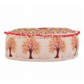 SIGNES GRIMALT Pouf Rond brodé Arbre de Vie – Rouge (60x60x30 cm)