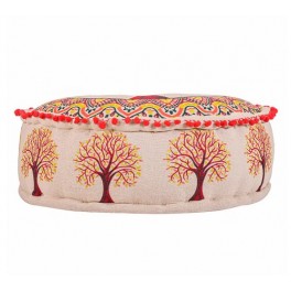 SIGNES GRIMALT Pouf Rond brodé Arbre de Vie – Rouge (60x60x30 cm)
