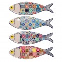 Set 4 Magnets Poissons colorés avec Motifs Carreaux de Ciment et Longueur 11 cm