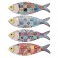 Set 4 Magnets Poissons colorés avec Motifs Carreaux de Ciment et Longueur 11 cm