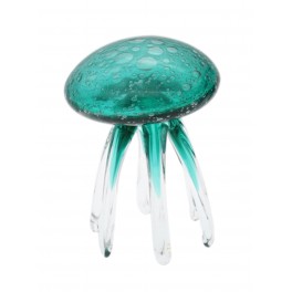 Presse-Papier et Décoration en Verre Soufflé, Méduse Bleue, Hauteur 14 cm