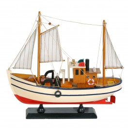 SIGNES GRIMALT Voilier Figurine en Bois de Type Bateau de pêche avec Filet, Bois MDF, Accessoires, Bleu et Blanc, Longueur 30 cm