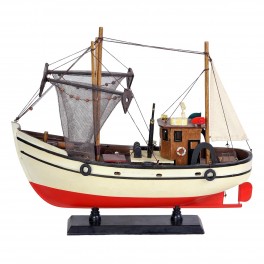 SIGNES GRIMALT Voilier Figurine en Bois de Type Bateau de pêche avec Filet, Bois MDF, Accessoires, Blanc et Bleu, Longueur 45 cm