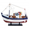SIGNES GRIMALT Voilier Figurine en Bois de Type Bateau de pêche avec Filet, Bois MDF, Accessoires, Blanc et Bleu, Longueur 45 cm