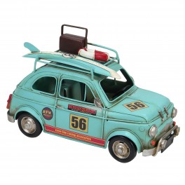 SIGNES GRIMALT Miniature véhicule topolino, Voiture Ancienne Bleu Cyan, Planche de Surf et marquage 56, Longueur 27 cm