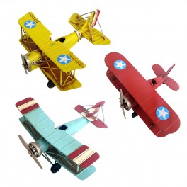SIGNES GRIMALT Set 3 Miniatures en Laiton, Avions biplan 3 Couleurs, 3 modèles, Longueur 16 cm