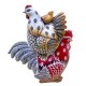 SIGNES GRIMALT Poule et Coq rétros, Motifs Floraux stylisés, Blanc et Rouge, Maison de Campagne, h 16 cm