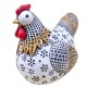SIGNES GRIMALT Poule rétro et Motifs Floraux stylisés, Blanc et Rouge, Ambiance Maison de Campagne, l 14 cm
