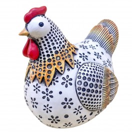 SIGNES GRIMALT Poule rétro et Motifs Floraux stylisés, Blanc et Rouge, Ambiance Maison de Campagne, l 14 cm