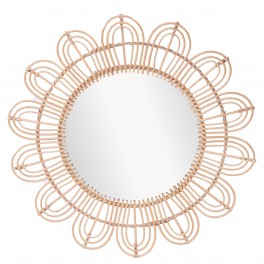 SIGNES GRIMALT Grand Miroir Mural Tournesol et encadrement en rotin, diamètre 90 cm