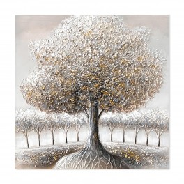 SIGNES GRIMALT Tableau peint, Grand arbre de vie au feuillage intense, effet matière et tons clairs, 100 x 100 cm