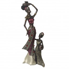 SIGNES GRIMALT Africaine et Enfant, Finitions métallisées et Couleurs harmonieuses, Anthracite, Blanc et Rouge, Hauteur 34 cm