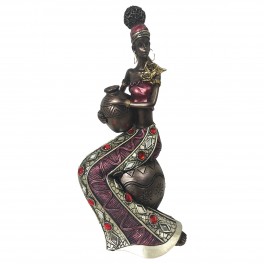 SIGNES GRIMALT Africaine Assise, Finitions métallisées et Couleurs harmonieuses, Anthracite, Pourpre et Rouge, Hauteur 29 cm