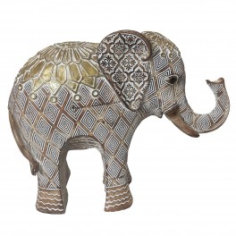 SIGNES GRIMALT Figurine Eléphant en résine élégant et Porte-Bonheur, Blanc et doré, Collection ETHNIK, Longueur 25 cm