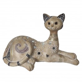 SIGNES GRIMALT Figurine Chat en résine élégant, Beige et Marron, Collection AUTHENTIK, Hauteur 23 cm