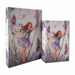 SIGNES GRIMALT Set 2 Boites livres en bois MDF et polyester, Motif Brin de fleur et fées 2 modèles, hauteur 27 cm (Grande)