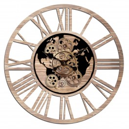 SIGNES GRIMALT Grande Horloge Murale Bois et métal, Engrenages Rotatif, Effet Bois et Noir élégant, Diamètre 50 cm