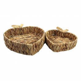 Plateau Corbeille Silhouettes Cœurs en Fibres Naturelles, Jacynthe de mer, Longueur 30 cm (Grande)