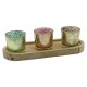 Porte-Bougies en Bois et verrines cylindriques colorées, diamètre 5,5 cm, Longueur 23 cm
