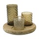 Porte-Bougies Bougeoir 3 cylindres en Verre fumé et Socle en Bois Clair veiné, diamètre 18 cm