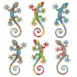 SIGNES GRIMALT Set 6 lézards salamandres murales, Motifs mosaïques colorées, Collection Tropik, hauteur 20 cm