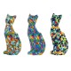 SIGNES GRIMALT Set 3 Figurines Chats Assis à Poser, Motifs mosaïques colorées, Collection Tropik, Hauteur 13 cm
