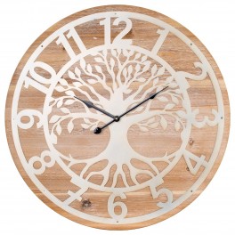 SIGNES GRIMALT Horloge Murale en Bois MDF, Arbre de Vie et Trame Bois veiné, Diamètre 60 cm