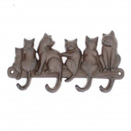 SIGNES GRIMALT Patère porte-clés 6 chats amusants en fonte coulée, Marron et Ambré, longueur 23 cm