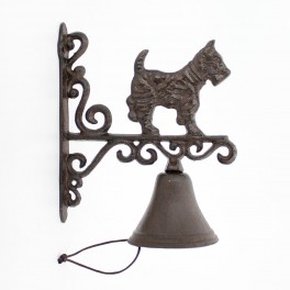 SIGNES GRIMALT Cloche de porte en fonte, Chien terrier et portant floral stylisé, hauteur 22 cm