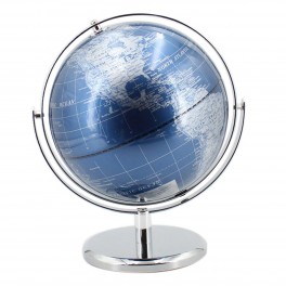 Mappemonde élégante en PVC et métal, finition brillante de qualité, Argent et Bleu, diamètre 24 cm