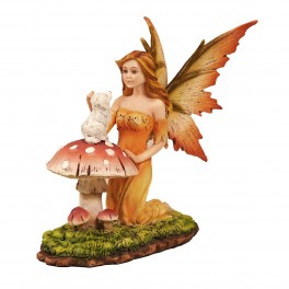 SIGNES GRIMALT Fée et Chien sur Champignon, Couleurs intenses, originalité, résine Satin Mat, Collection FANTAISY, Hauteur 15 cm