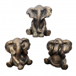 SIGNES GRIMALT Set 3 éléphants de la Sagesse, Design ludique et Finition réaliste Bronze Satin, Hauteur 15 cm
