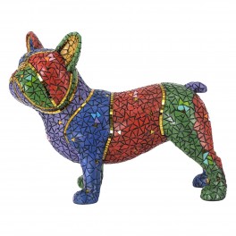SIGNES GRIMALT Grand Chien Bouledogue français en résine Multicolore, Collection MIKAKOLOR, Longueur 34 cm