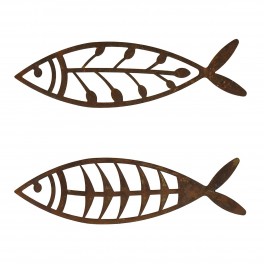SIGNES GRIMALT Set 2 poissons décoratifs stylisés en métal, Couleur marron ambré, 2 modèles différents, longueur 30 cm