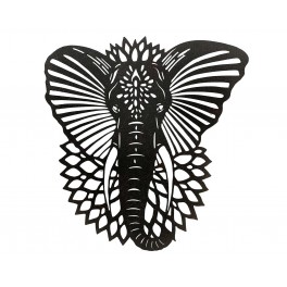 SIGNES GRIMALT Déco murale métal, Eléphant et Mandala floral, Noir, Hauteur 60 cm