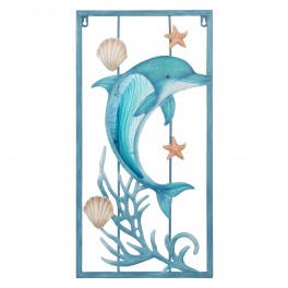 SIGNES GRIMALT Déco murale Dauphin et cadre stylisé en tons bleus, coraux et coquillages, hauteur 61 cm