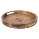Plateau Rond en Bois de manguier veiné, Ancre sérigraphié et anses de Maintien, Diamètre 30 cm