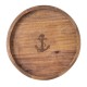 Plateau Rond en Bois de manguier veiné, Ancre sérigraphié et anses de Maintien, Diamètre 30 cm