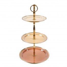 Plateau à Fruits cuivré en métal 3 Niveaux circulaires avec poignée de Transport, 51 x 27 x 27 cm