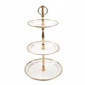 Plateau à Fruits Blanc en métal 3 Niveaux circulaires avec poignée de Transport, 51 x 27 x 27 cm