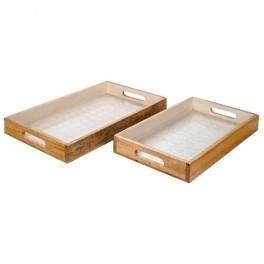Set Plateaux rectangulaires en manguier et résine, Motif écailles nacrées Blanches, Longueur 43 cm (Grand)