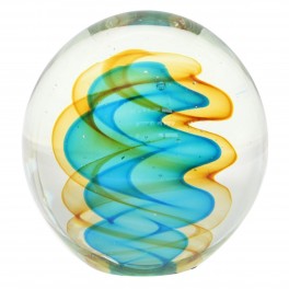 Sulfure Presse-papier abstrait, Concaténation bleu et jaune, Collection Aquaviva, diamètre 10 cm