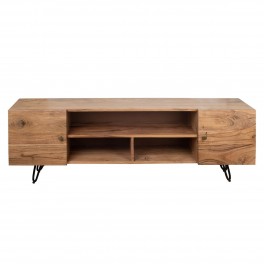 SIGNES GRIMALT Meuble TV en Bois Massif d'acacia, piétement métal Design, 2 Portes, 3 étagères, Longueur 250 cm, Poids 35 kg