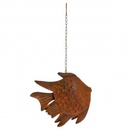 Porte-Bougie Poisson à Suspendre Jardin, 100% métal et Effet rouillé, 24 x 29 cm (Hors chaînette)