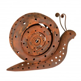 Porte-Bougie Escargot à Poser Jardin et terrasse, 100% métal et Effet rouillé, 24 x 32 cm