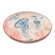 Coupe en Bois de manguier et résine Lavable, Thème Méduse, Corail et Fonds Marins, diamètre 22 cm