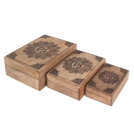 Grimalt Set de 3 Boîtes en Bois avec Gravure Mandala – Coffrets de Rangement Décoratifs – Tailles Différentes